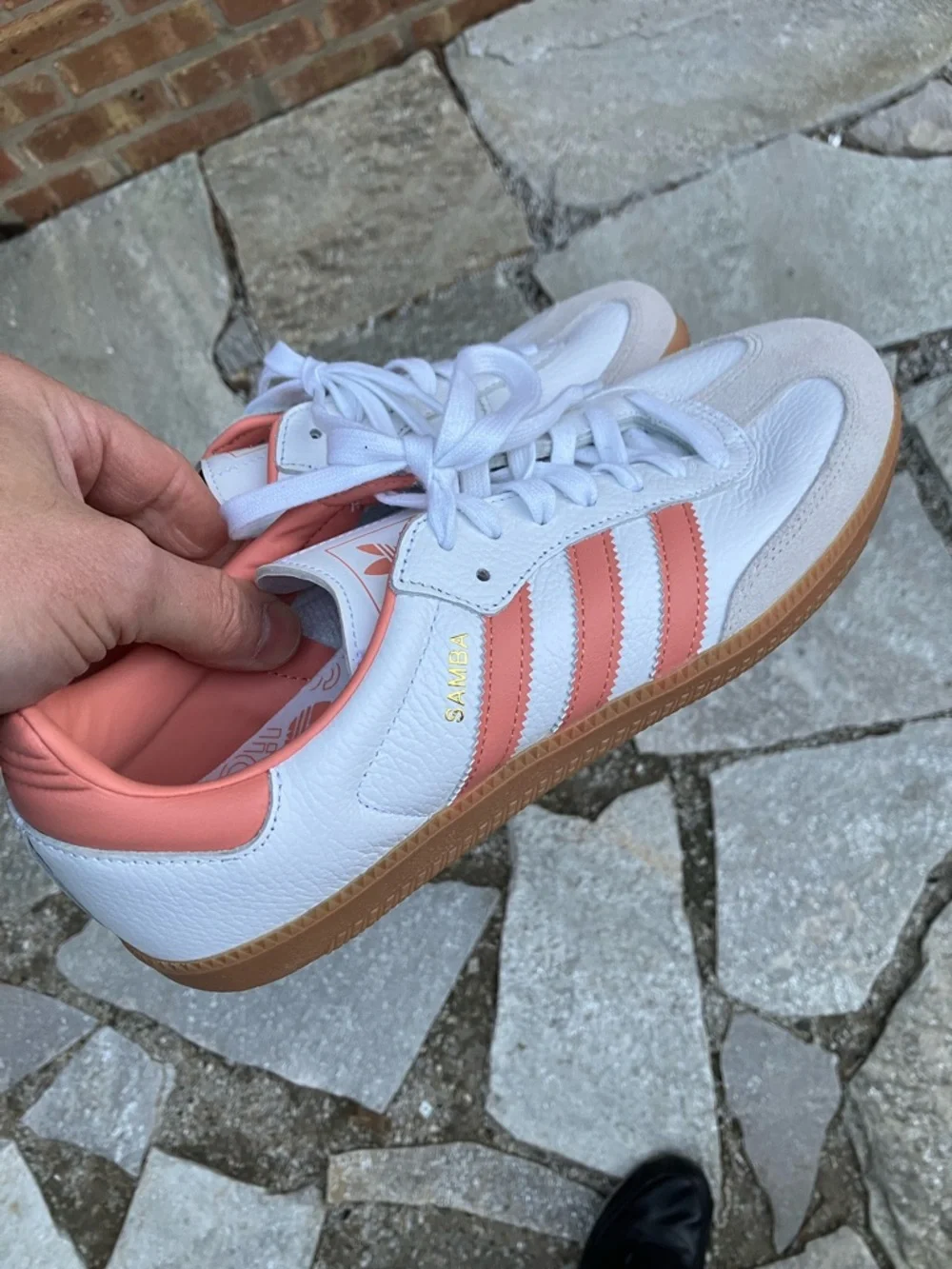 Adidas Samba Leather Sneakers in White & Coral - Picture 13 of 16